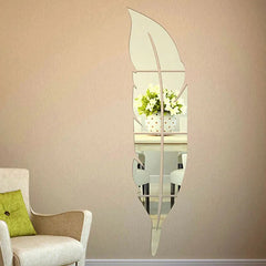 DIY Wall Mirror Sticker Feather Pattern Acrylic Mirror Effect Decoration Wall Sticker Home Decor Mirror Mural 73*18cm