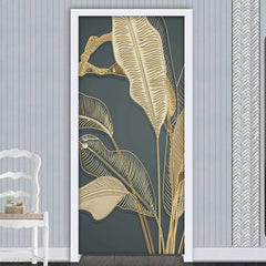 3D Banana Leaf Door Sticker Decoration Mural Photo Wallpaper Study Living Room Bedroom Waterproof Self-Adhesive Door Stickers