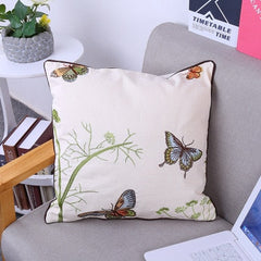 Embroidered European Pastoral Floral Cushion Cover