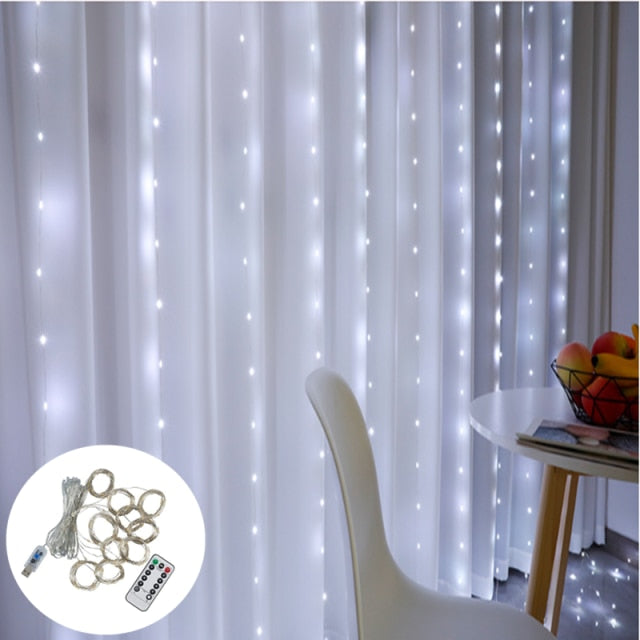 3M LED Curtain Fairy Lights Remote Control USB String Lights