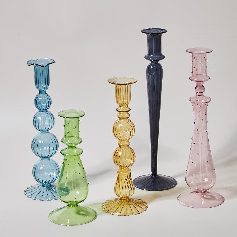 Fleur Pastel Glass Candlestick Holders